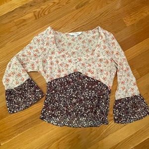 INTERMIX Doryll Floral Bell Sleeve Silk Blouse